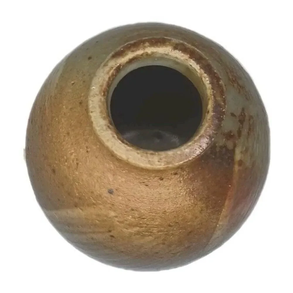 Studio Art Pottery Vase Stoneware Glazed Bud Vase Grey Brown Rust  4” X 2.5